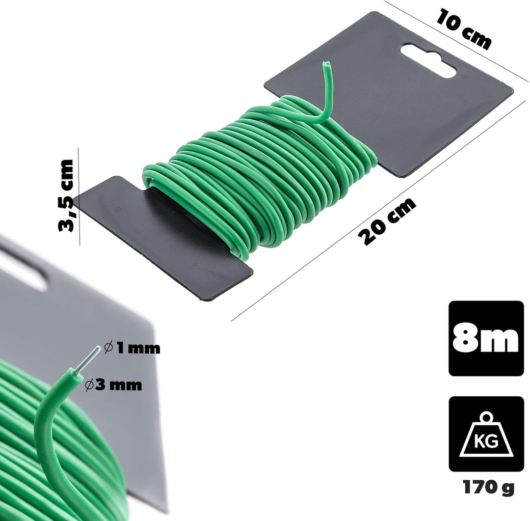 KADAX 10 x Gartendraht 3mm x 8m, grüner Bindedraht zum Befestigen von Pflanzen, Pflanzendraht gummie