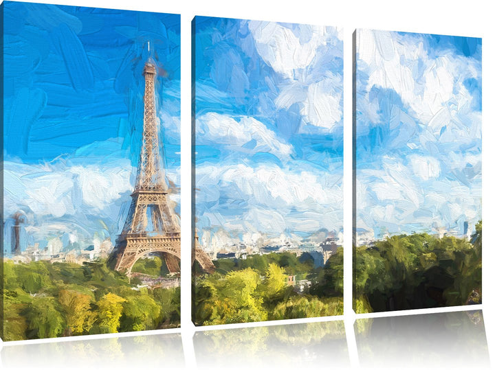 Pixxprint Riesiger Eiffelturm in Paris als Leinwandbild/Grösse: 3 Teilig (120x80) cm/Wandbild/Kunstd