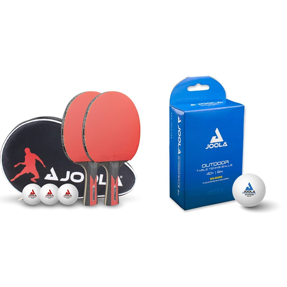 JOOLA Tischtennis Set Duo Carbon 2 Tischtennisschläger + 3 Tischtennisbälle + Tischtennishülle, rot/