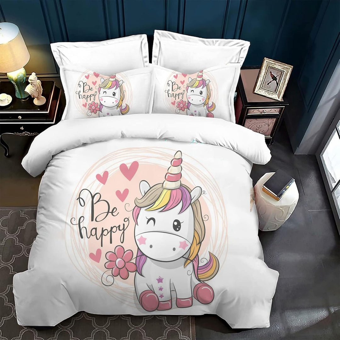 Hoimlm Kinder Bettwäsche 200x200 Einhorn Bettwäsche Set mit Bettbezug and 2 Kissenbezug, Cartoon Ein