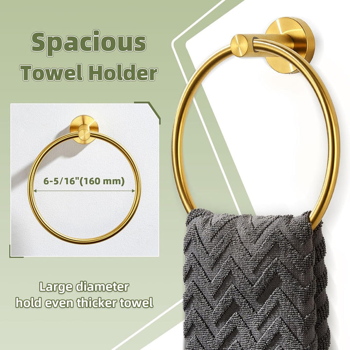 APLusee Handtuchring, gebürstetes Gold, SUS 304 Edelstahl, rund, Handtuchhalter für moderne Badezimm