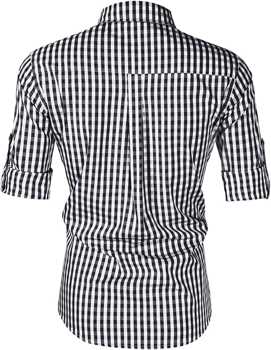 KOJOOIN Trachtenhemd Slim fit Herren kariert Hemd Freizeithemd Langarmhemd Hemd Bestickt Baumwolle -