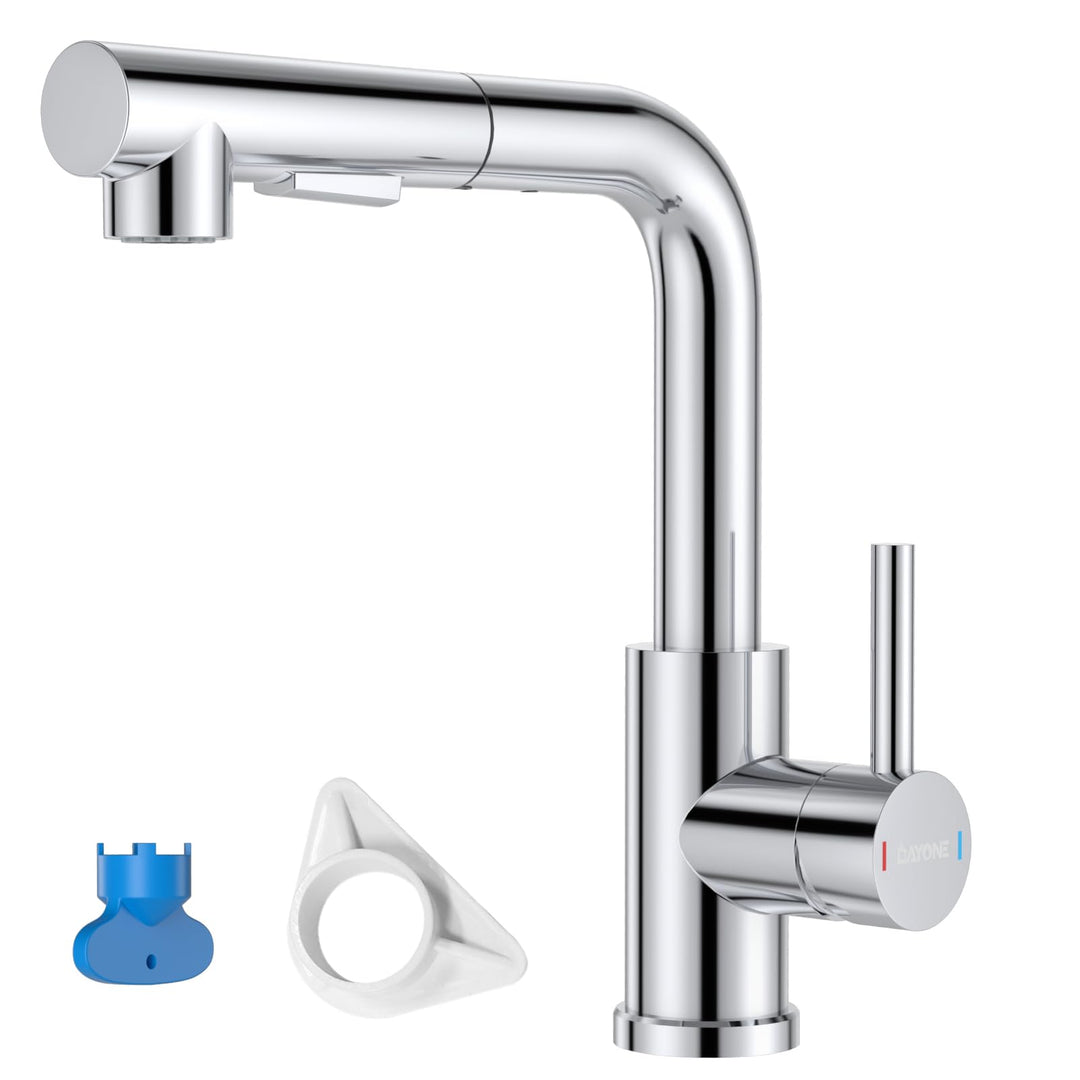 DAYONE Chrom Küchenarmatur Ausziehbar mit Brause, SUS304 Edelstahl Hochdruck Wasserhahn Küche Auszie