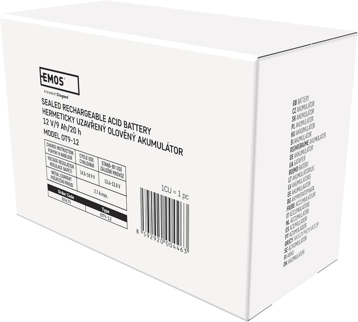 EMOS - Wartungsfreier Bleiakku - 12V 9Ah - AGM Batterie - Faston 6,3mm Anschluss - Für USV-Geräte -