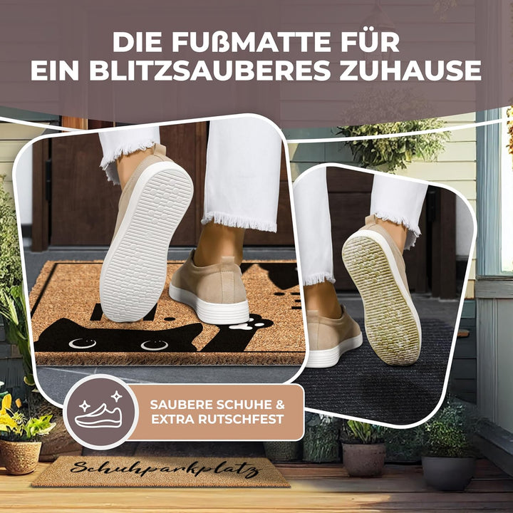 ElbFuchs Katzen-Fussmatte Kokos 60x40cm Hi & Bye Katze I Extra langlebige & rutschfeste Kokosmatte f
