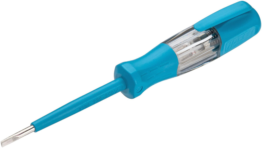 HAZET VDE-Phasenprüfer 839P, 220–250V, Schlitzklinge 0,5 x 3 mm, isolierter Kunststoffgriff, mit Cli