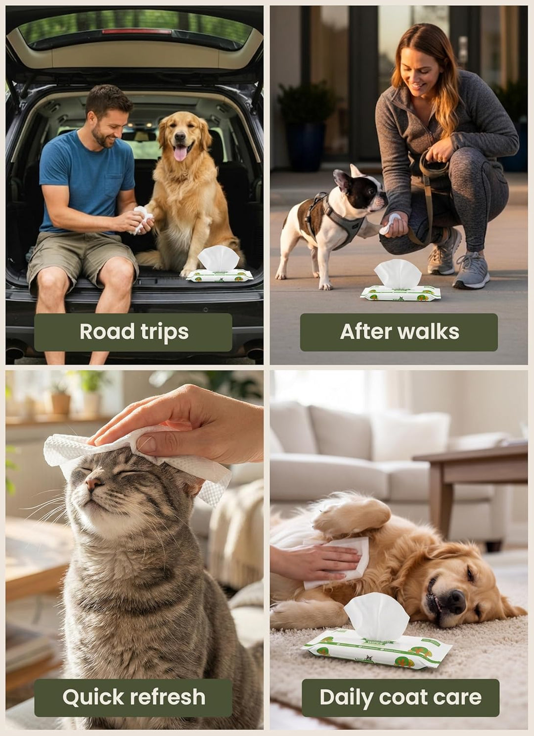 Pogi’s Feuchttücher für Hunde – Doppelpack Reisegrösse, mit Grüner-Tee-Duft, hypoallergen, mit Bambu