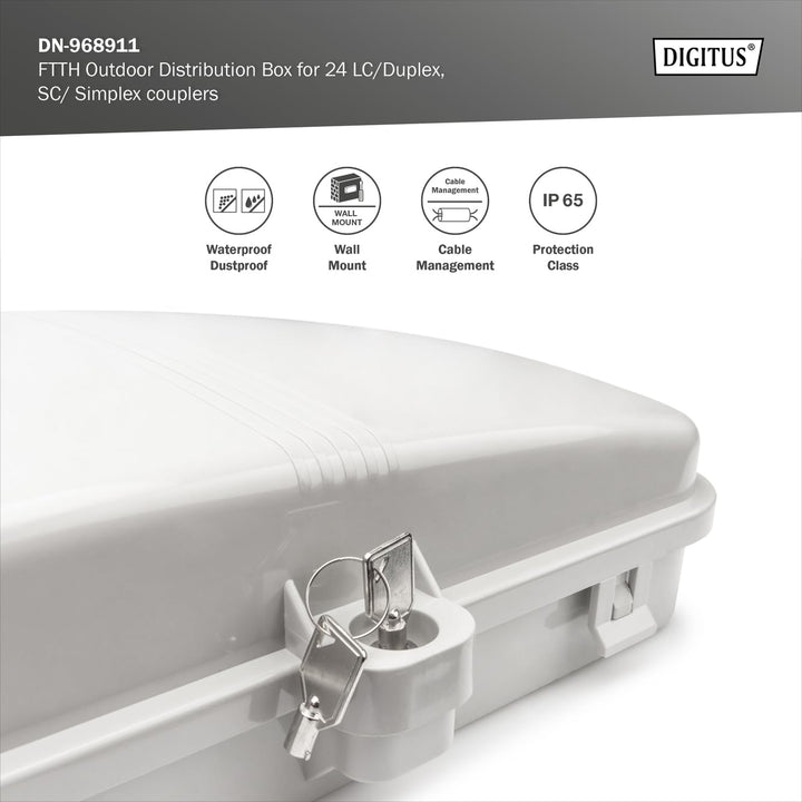 DIGITUS FTTH Distributionsbox für Aussen - 24 LC/Duplex oder 24 SC/Simplex Kupplungen