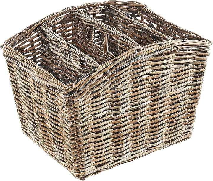 Kobolo Zeitungsständer Magazinsammler Zeitschriftenkorb aus Rattan - kubu Grey - 4 Fächer
