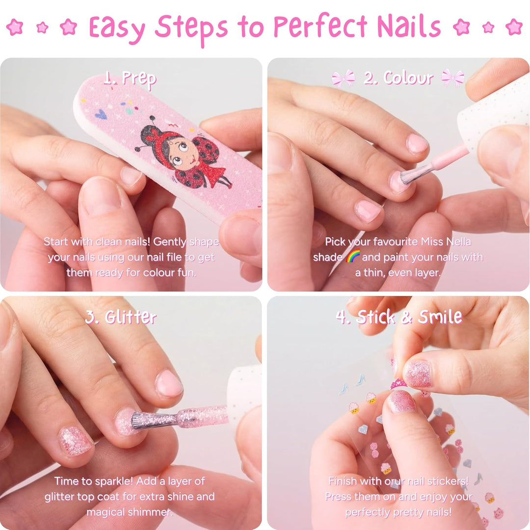 Miss Nella SUMMER SPARKLE - 5er Pack Kinder Nagellack mit Peel-off-Formel auf Wasserbasis Non-Toxic