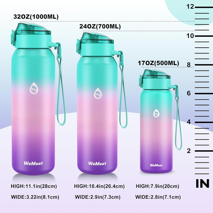 WEMEET 18/10 Edelstahl Trinkflasche Sport, Edelstahl Wasserflasche mit Abnehmbarem Strohhalm 700ml,
