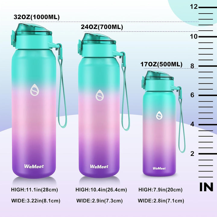 WEMEET 18/10 Edelstahl Trinkflasche Sport, Edelstahl Wasserflasche mit Abnehmbarem Strohhalm 700ml,