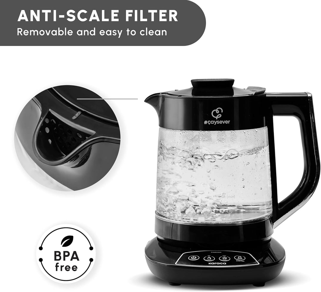 Karaca Caysever Maschine, Stahl, Chrome 1700 W, BPA-frei, 0,8 Lt Fassungsvermögen Glas-Teekanne, 1,5