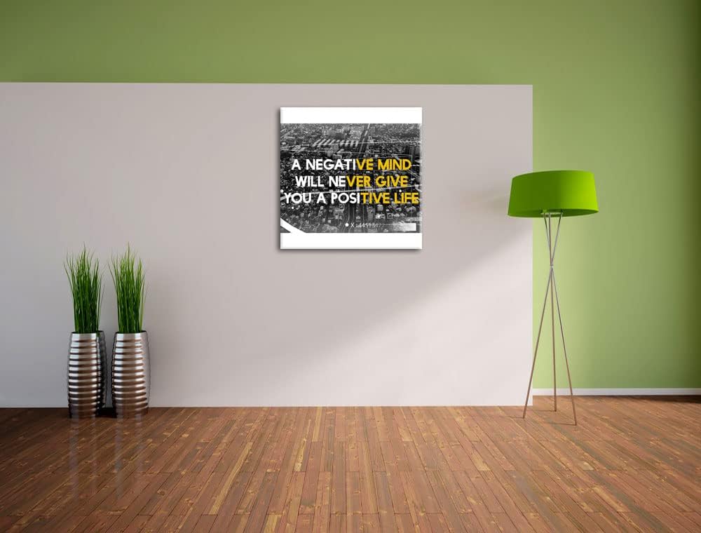 Pixxprint No negative mind Motivaton als Leinwandbild Quadratisch| Grösse: 70x70 cm | Wandbild | Kun