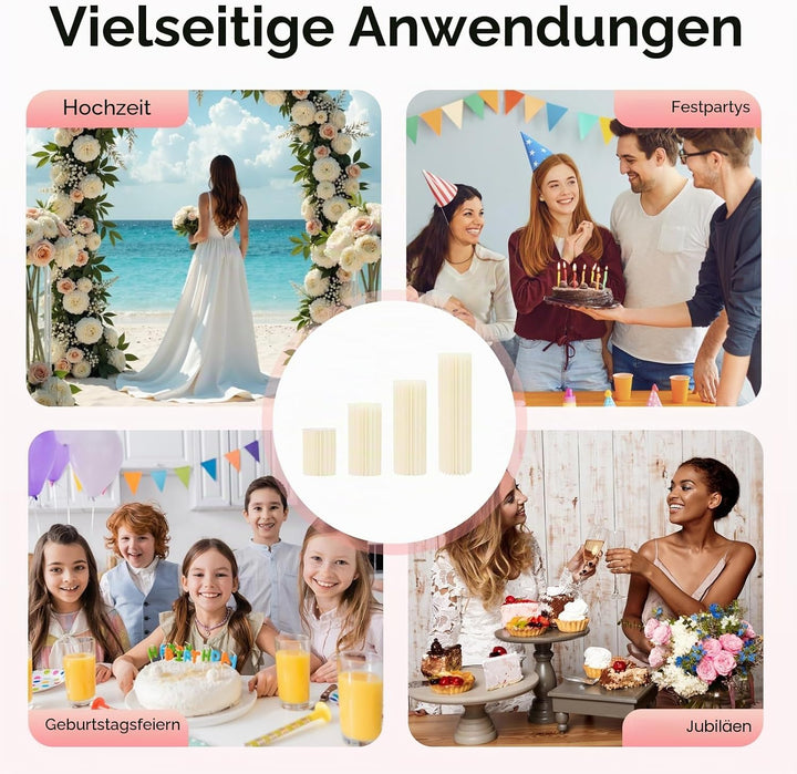 MccoMMon 4er-Pack Blumenständer mit zylindrischer Basis, Faltbarer Dekosäule,Blumensäule für Hochzei