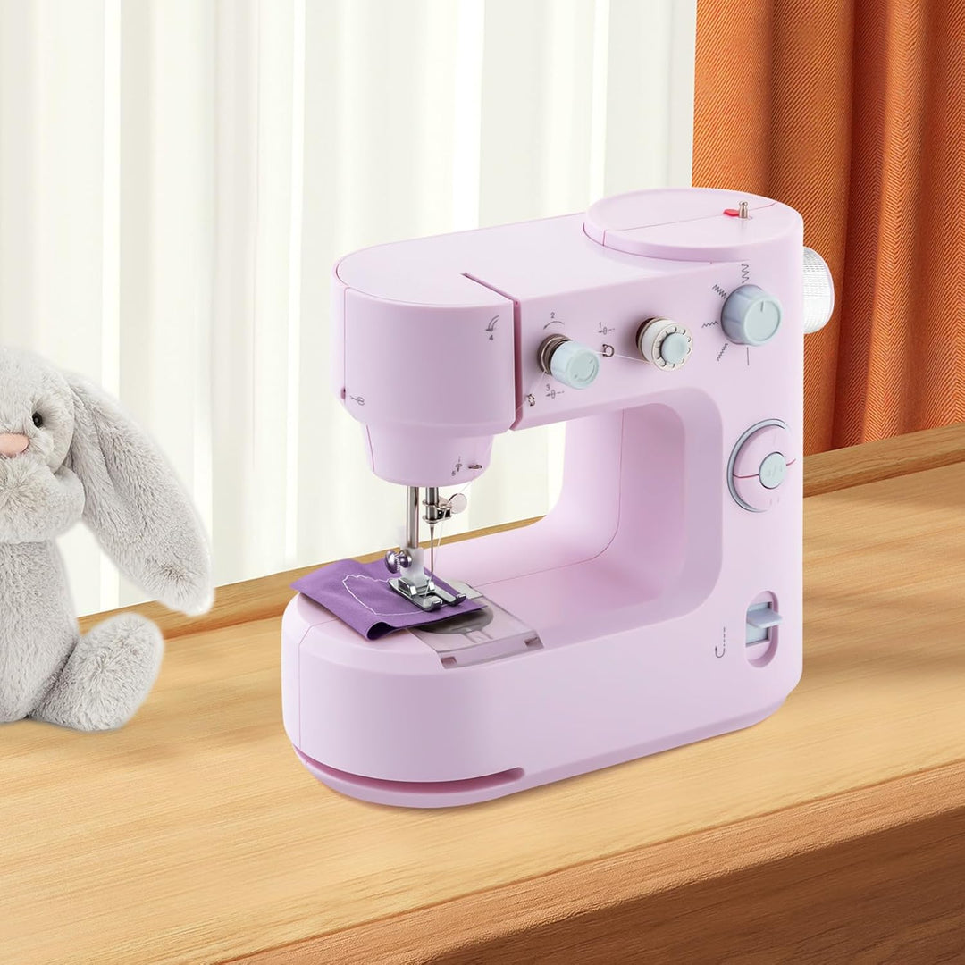 MINRS Nähmaschine Mini-Nähmaschine Nähmaschine Kinder mit Fusspedal(LED Licht, 5 Stichmuster, Fadena