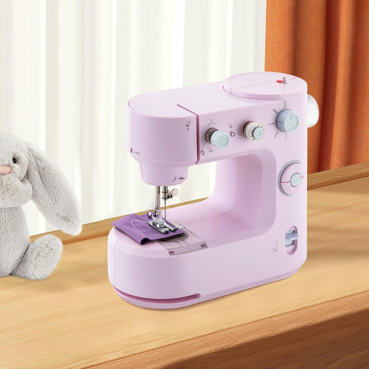MINRS Nähmaschine Mini-Nähmaschine Nähmaschine Kinder mit Fusspedal(LED Licht, 5 Stichmuster, Fadena