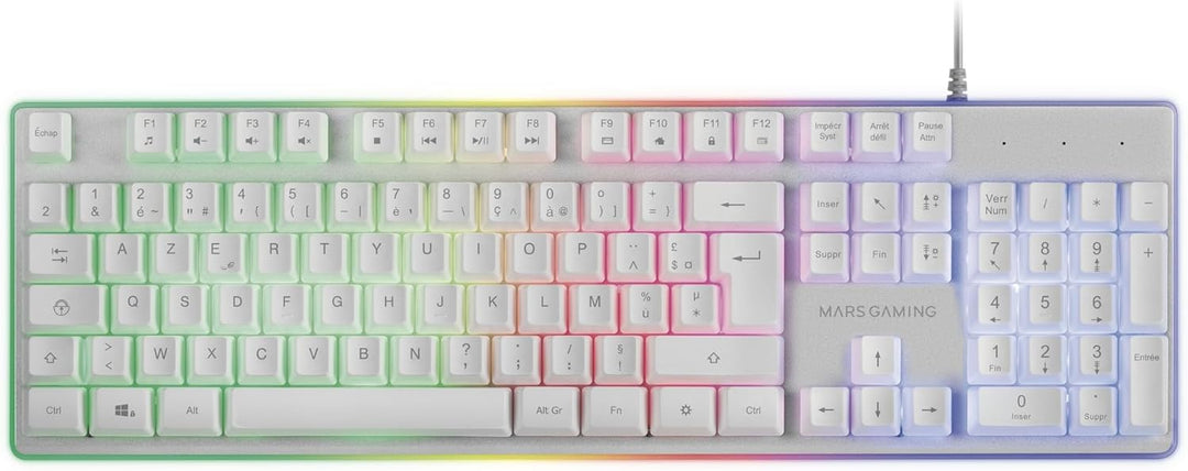 Mars Gaming MCPXWFR, Combo Tastatur H-Mech FRGB, Ultralight Maus 10000DPI &amp; XXL Mousepad, Weiss, Fra