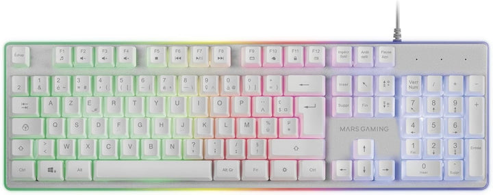 Mars Gaming MCPXWFR, Combo Tastatur H-Mech FRGB, Ultralight Maus 10000DPI &amp; XXL Mousepad, Weiss, Fra