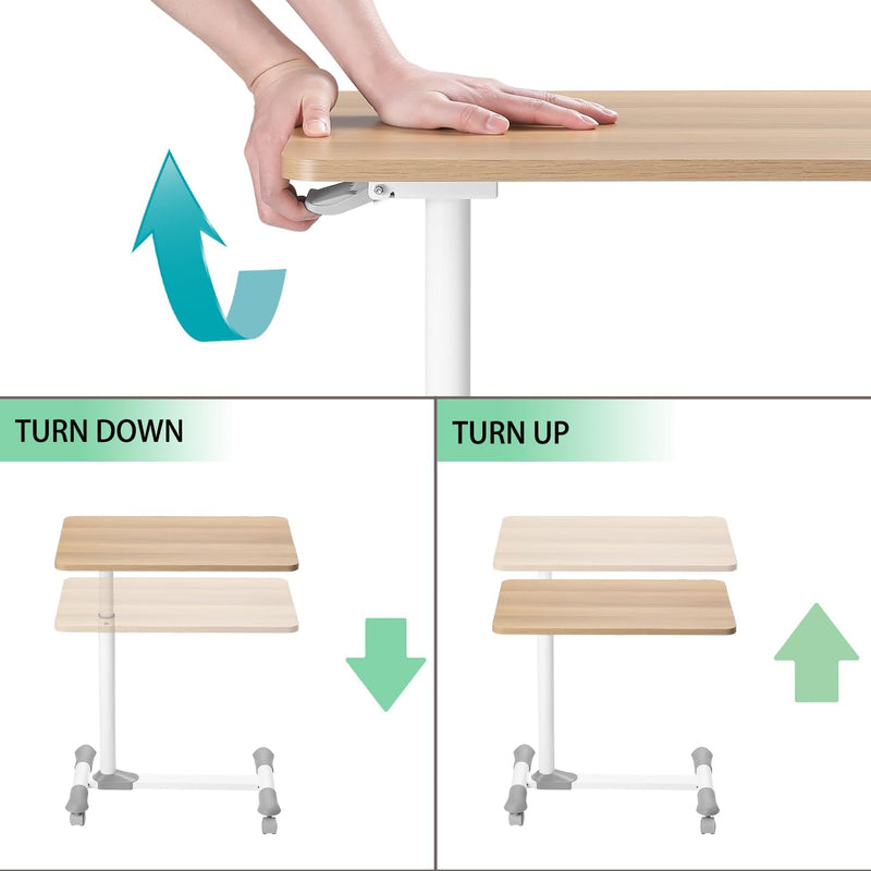 ETHU Betttisch auf Rollen Höhenverstellbar 62-77 cm, Computertisch Höhenverstellbar mit Rollen, Work