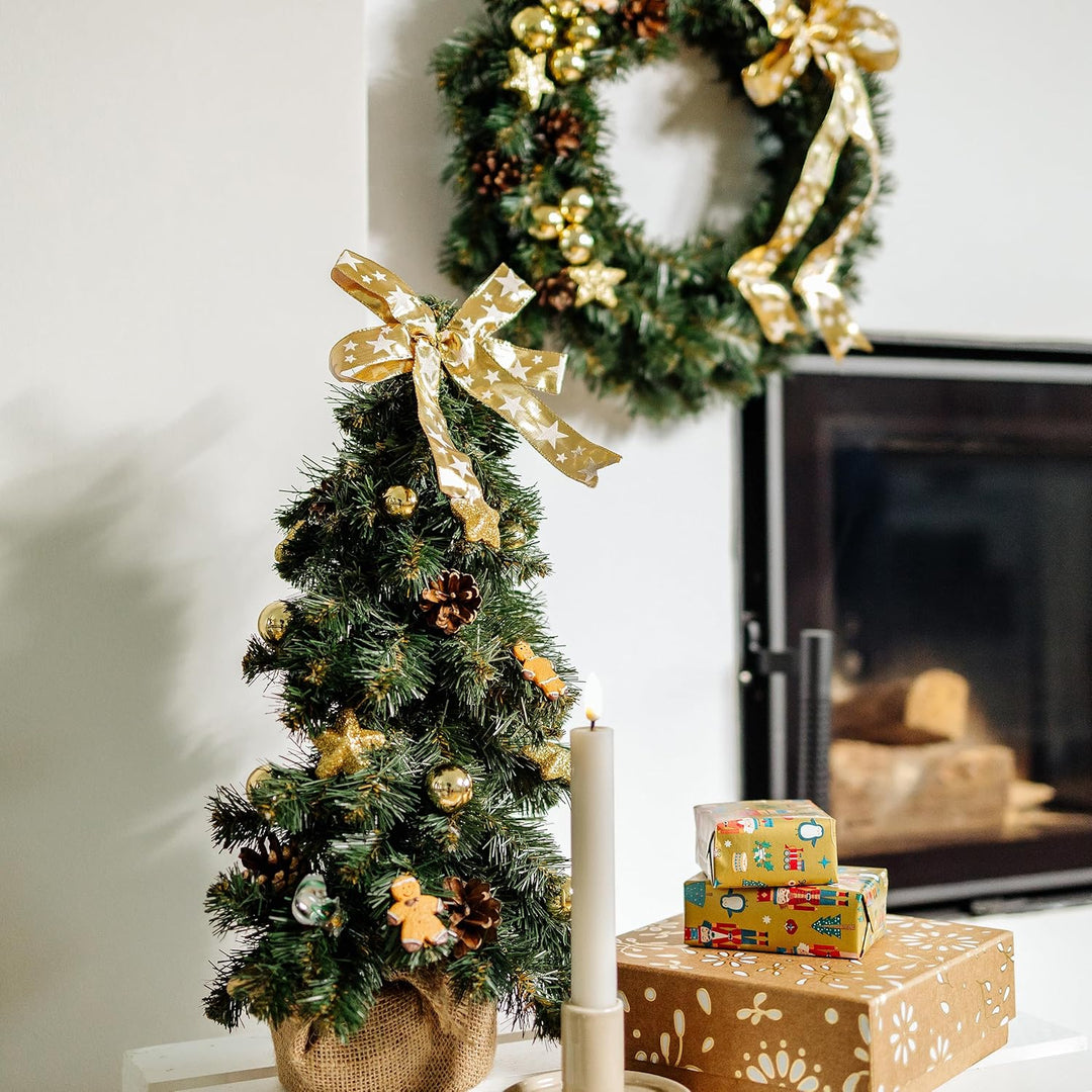 Creative Home Weihnachtsbaum Geschmückt Gold | Höhe 40 cm | Künstlicher Weihnachtsbaum klein Tannenb