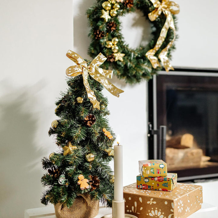 Creative Home Weihnachtsbaum Geschmückt Gold | Höhe 40 cm | Künstlicher Weihnachtsbaum klein Tannenb