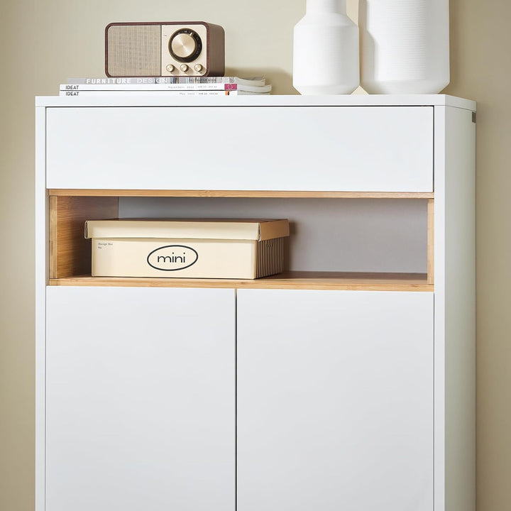 SoBuy Sideboard Kommode Küchenschrank – Modernes Bambusdesign mit Schublade & höhenverstellbarem Reg