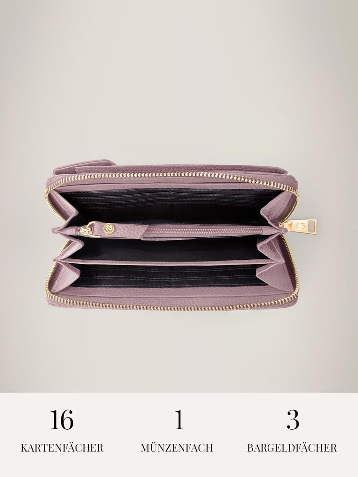 Lazarotti Bologna XL Leder Damen-Geldbörse &amp; Handytasche (2-in-1) | 16 Kartenfächer | zum Umhängen m