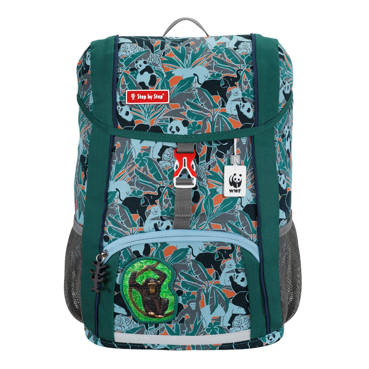 Step by Step Kid Rucksack-Set WWF „Monkeys“, 3-teilig, grün/schwarz/türkis, mit Reflektoren, ergonom