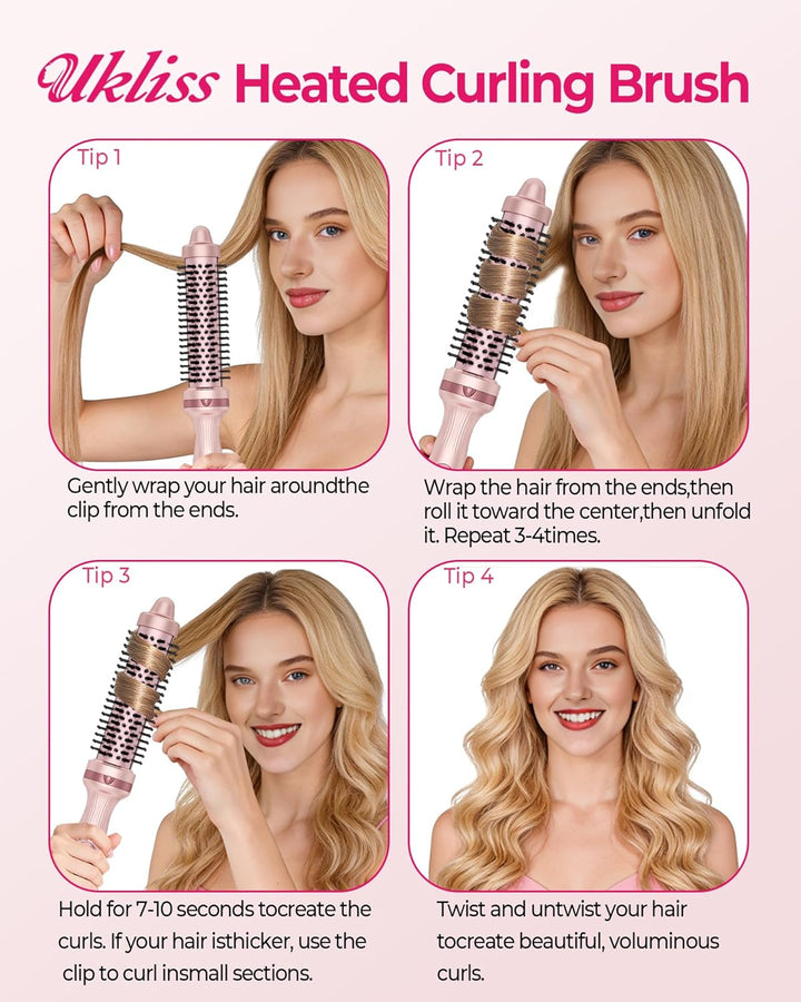 UKLISS Thermobürste 32mm, Thermal Brush LCD-Anzeige [160-200℃], Pro Ionische Thermo Rundbürste, Hot