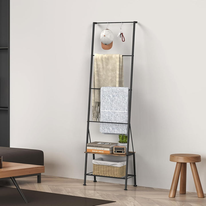 Badezimmer-Handtuchleiter mit Ablage und Haken,150 cm Handtuchhalter Freistehende Deckenleiter, für