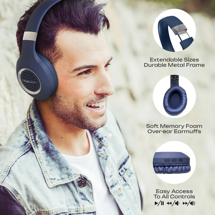 PowerLocus Bluetooth Kopfhörer Over Ear, Kabellose Kopfhörer Faltbarer mit Mikrofon, Hi-Fi-Stereo ti