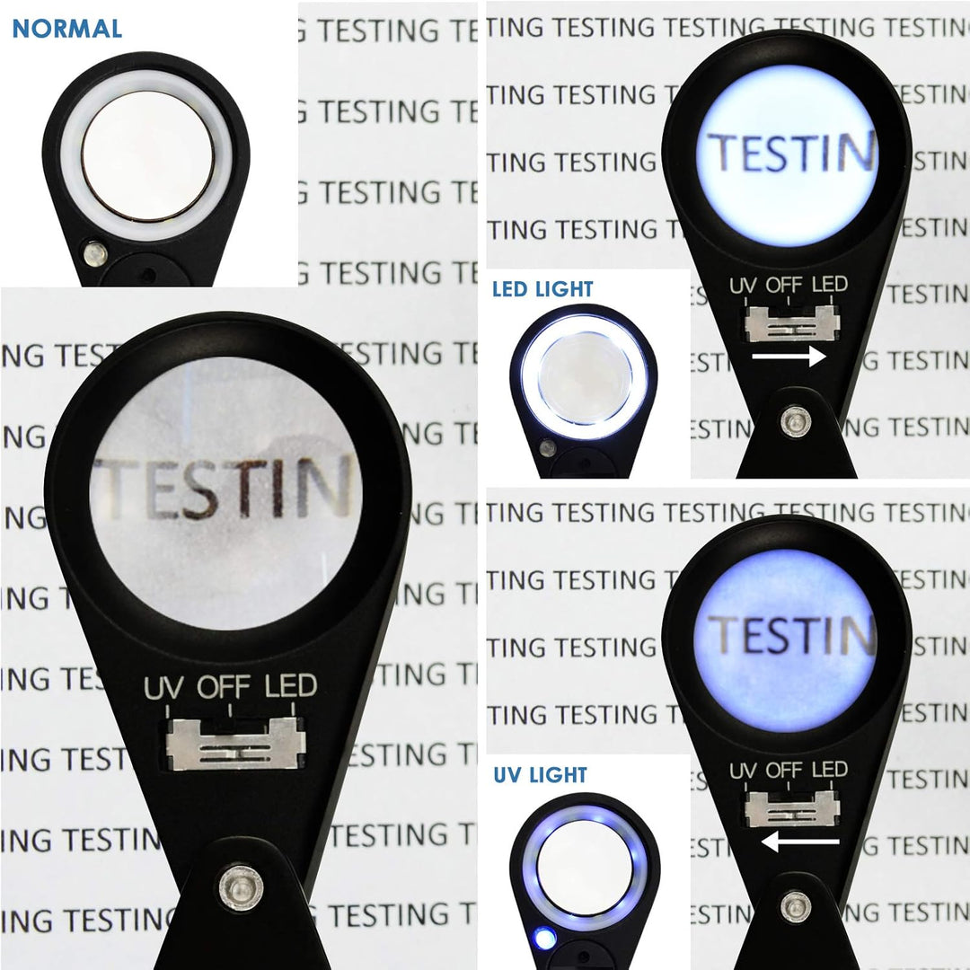 21mm Juwelier Lupe Triplet 10x Beleuchtung mit LED und UV-Licht Home Industrial Hobbyist Münzsammler