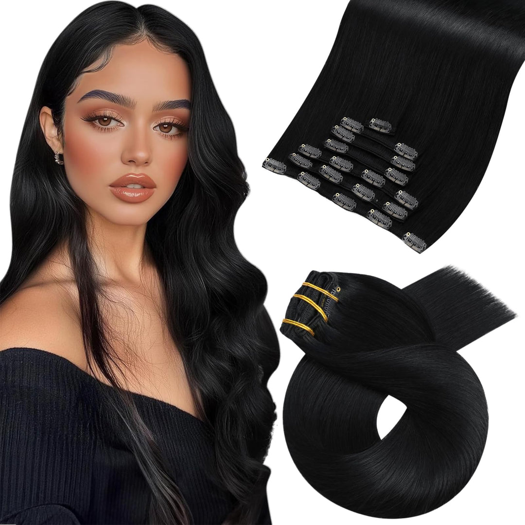 Moresoo Clip in Extensions Echthaar Remy Haarextension Echthaar Clip Doppelt Tressen Clip in Extensi