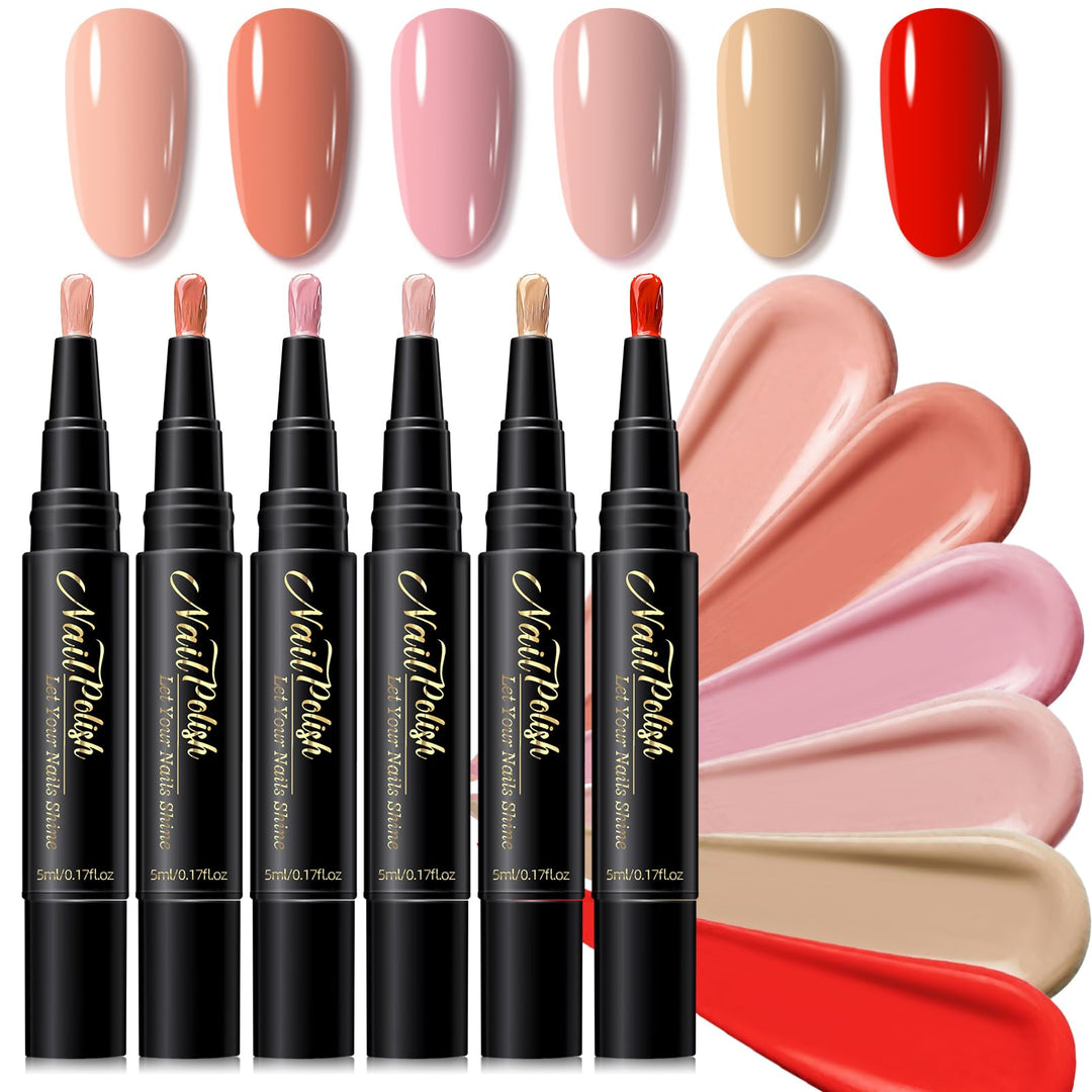 6PCS Nagellack Schnelltrocknend - Nagellackstift Schnelltrocknend Wasserbasis Nude Rot Rosa - Nail A
