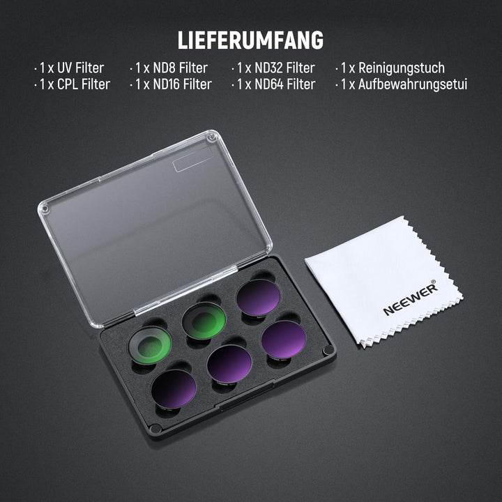 NEEWER ND Filter Set Kompatibel mit Insta360 GO Ultra (UV/CPL/ND8/ND16/ND32/ND64), aufschraubbarer z