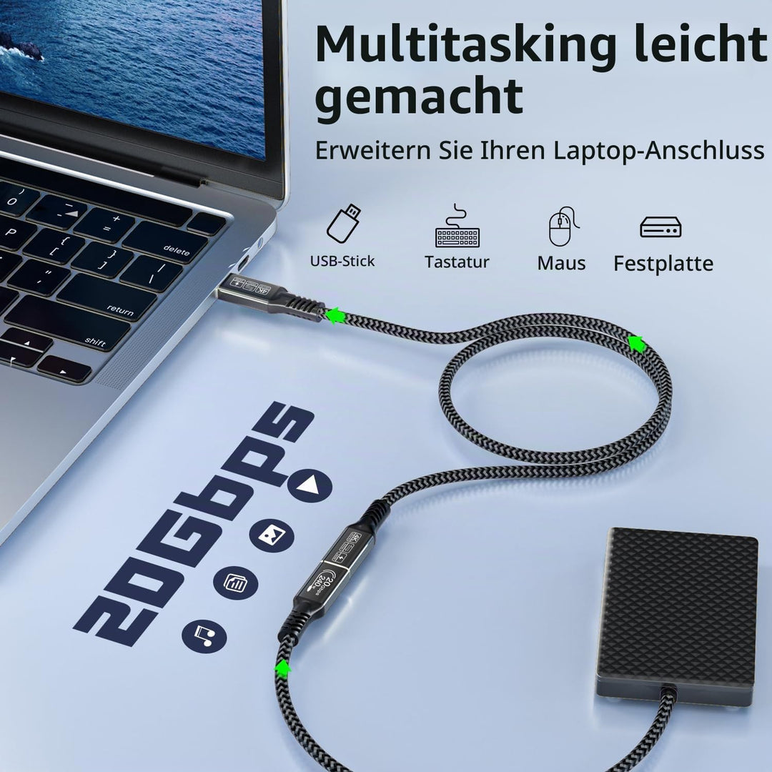 CAKOBLE USB C Verlängerung Kabel 3M,usb-c verlängerung buchse auf steckerUnterstützt usb c 3.2 verlä