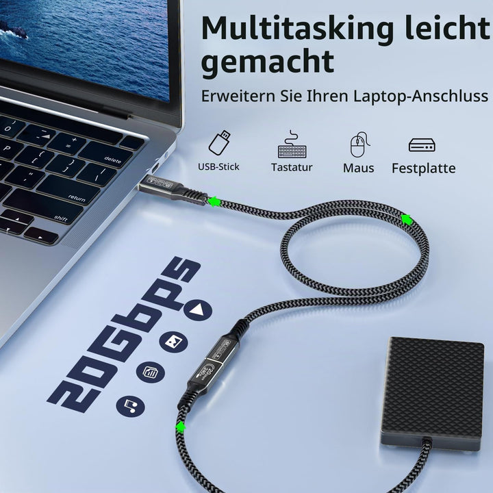 CAKOBLE USB C Verlängerung Kabel 3M,usb-c verlängerung buchse auf steckerUnterstützt usb c 3.2 verlä