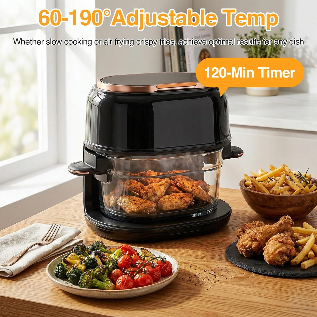 4L Sichtbarer Heissluftfritteuse AirFryer mit Stromausfall-Speicher, Glas-Schublade, 60-190°C Temper