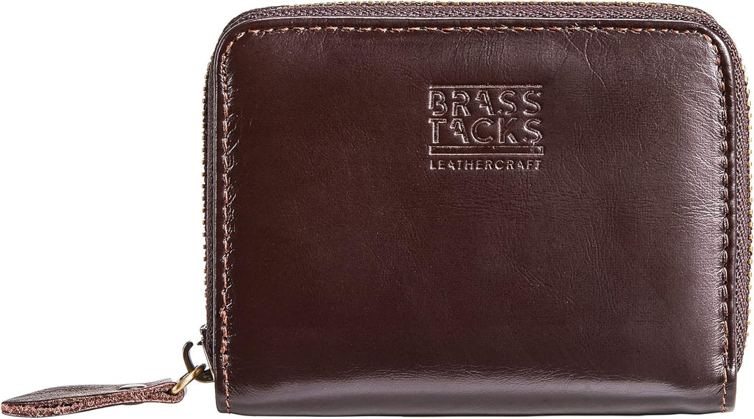BRASS TACKS Leathercraft Kreditkartenetui Echtleder Vintage RFID-Schutz Reissverschluss Multifächer-