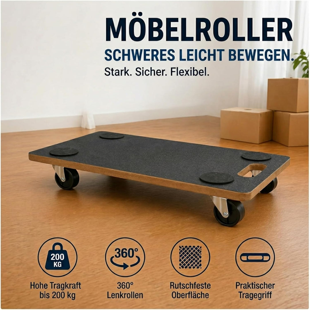 Transportroller 2er-Set bis 200kg - Möbelroller mit 360° Lenkrollen, rutschfest & robust - Transport
