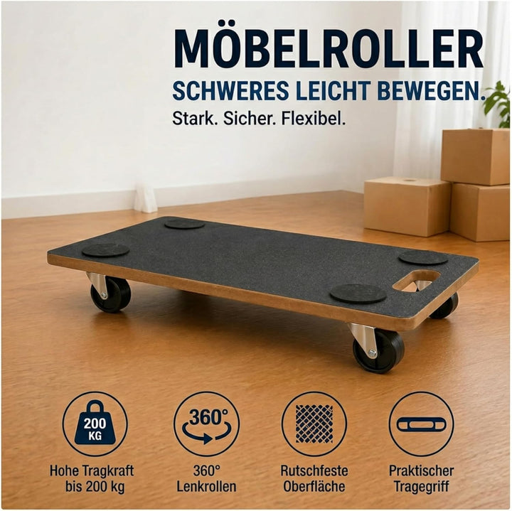 Transportroller 2er-Set bis 200kg - Möbelroller mit 360° Lenkrollen, rutschfest & robust - Transport