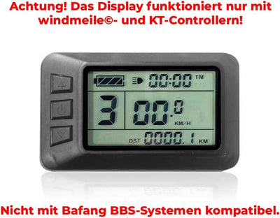 windmeile | Display KT-LCD7U, Bordcomputer, LCD-Display, E-Bike, Elektrisches Fahrrad, Pedelec, 24V/