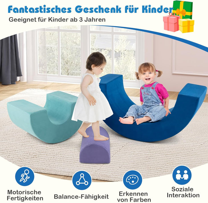COSTWAY 3-TLG. Softbausteine, Schaumstoffbausteine zum Klettern und Krabbeln für Babys, Kletterbogen