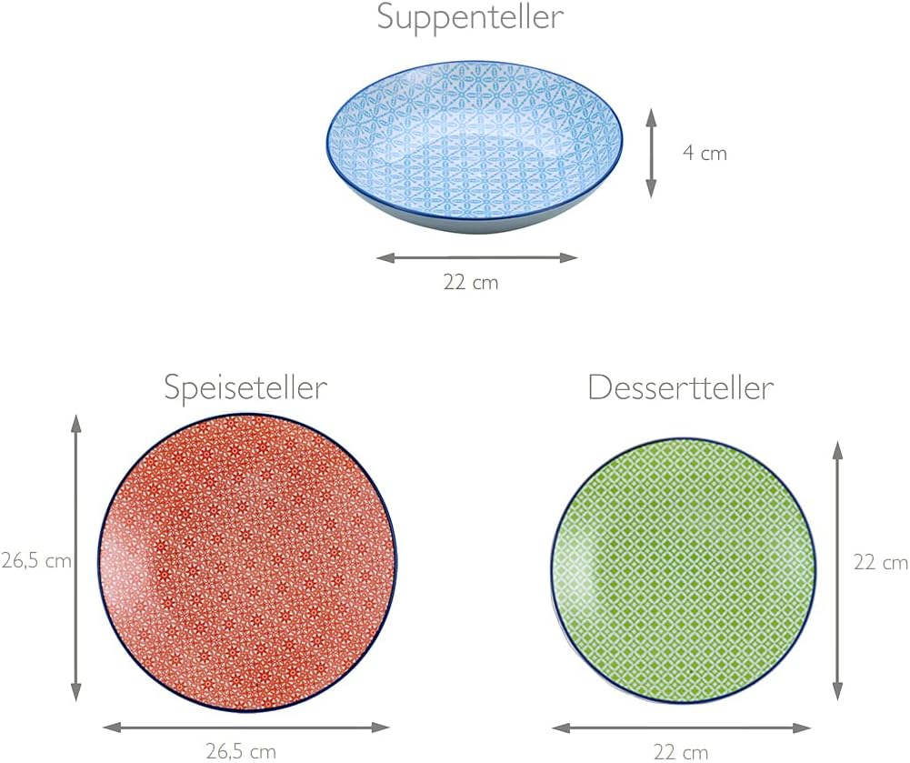 CreaTable, 10689, Serie Mediterran, Geschirrset, Teller Set 12 teilig Teller Set 12 tlg., Teller Set