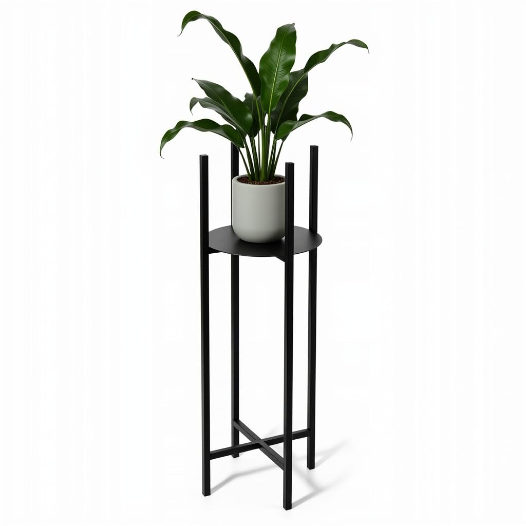 Pflanzenständer Elica - 28x28x80cm - Farbe Schwarz - für Zimmerblumen - Metallregal - Dekorativer Ti