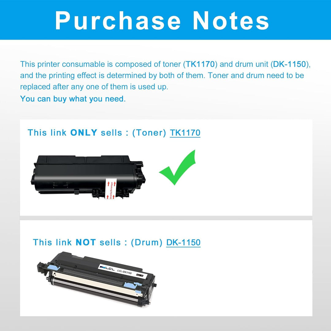 LCL TK-1170 Schwarz Tonerkartusche Kompatibel für Kyocera TK1170 TK-1170 Kompatibel für Kyocera Ecos