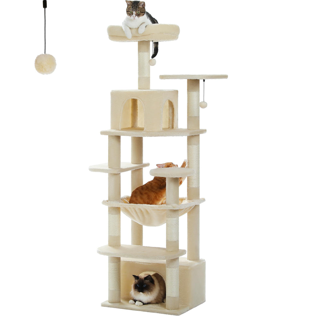 PAWZ Road Grosser Katzenbaum, 164 cm Katzenturm für grosse Katzen, Katzenhaus mit Sisalüberzogenen K
