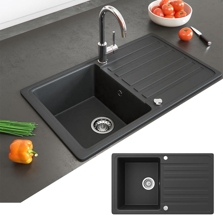 Bergström Spülbecken, Schwarz, 76 x 46 cm mit Trockenplatz, Schwarz