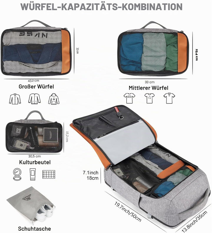 Tzowla ReiseRucksack Laptop Handgepäck Rucksack 40l für Damen und Herren,Fluggenehmigung,Grosses Fas